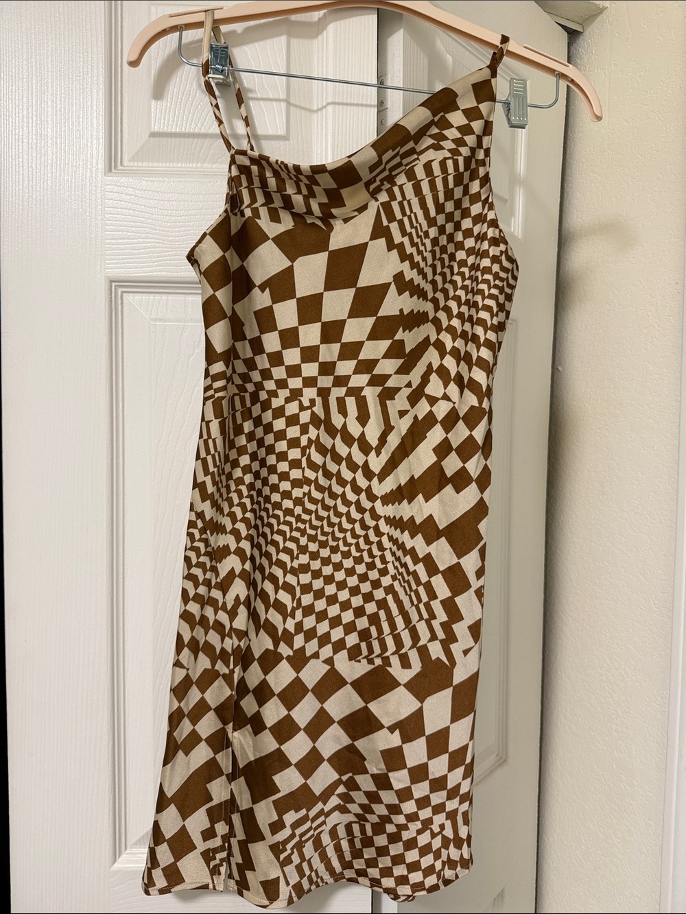Topshop Brown & Cream Geometric Slip Dress